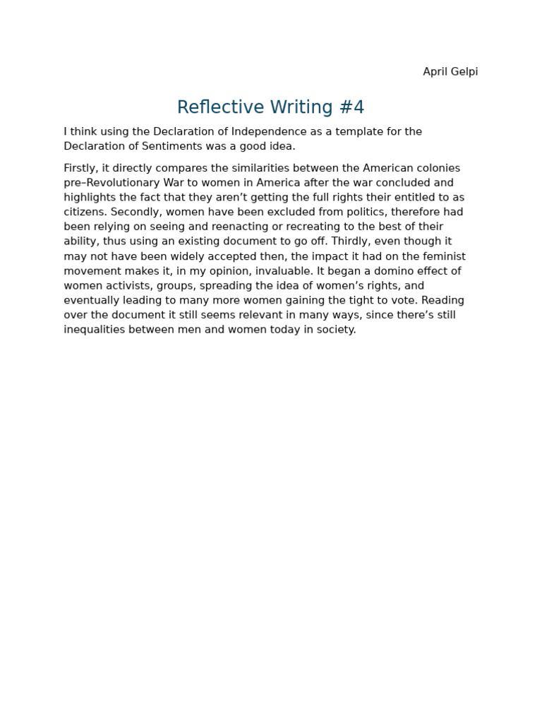 Reflective Writing #4 | PDF