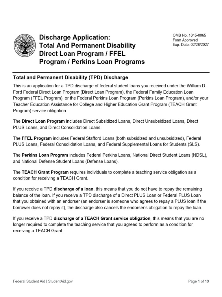 TPD Discharge Application for Student Loans | PDF | Social Security ...