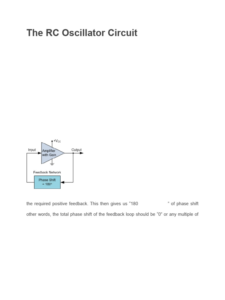 RC Oscillator Circuit Explained | PDF | Electronic Oscillator | Amplifier