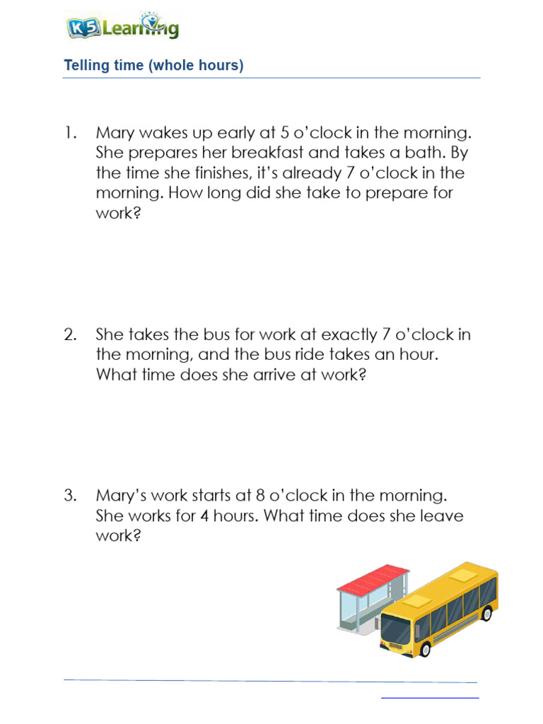 Grade 1 Time Word Problems Worksheet | PDF