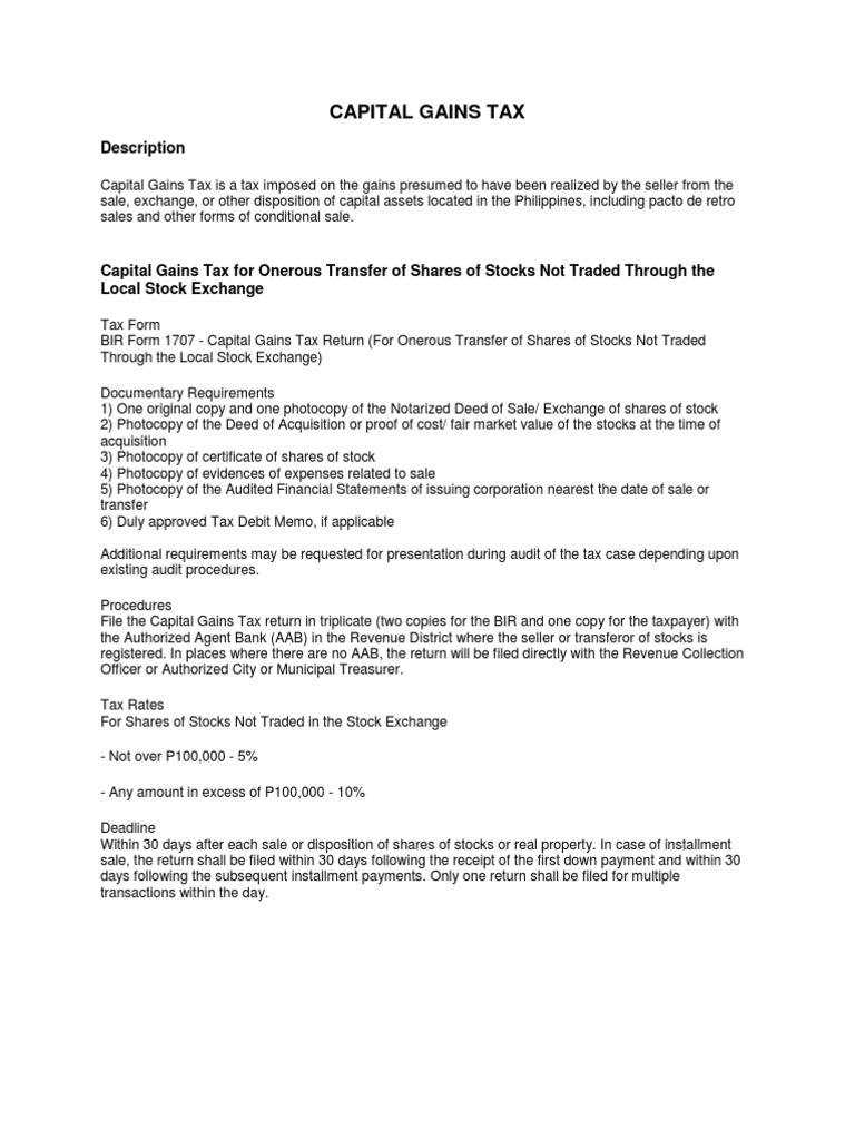 Capital Gains Tax in the Philippines | PDF | Capital Gains Tax | Market ...