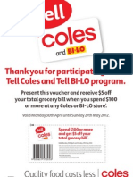 5 off $100 grocery bill at Coles & BI-LO stores