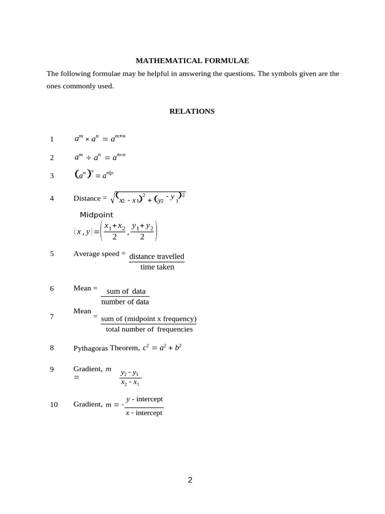 Essential Mathematical Formulae Guide | PDF | Area | Circle