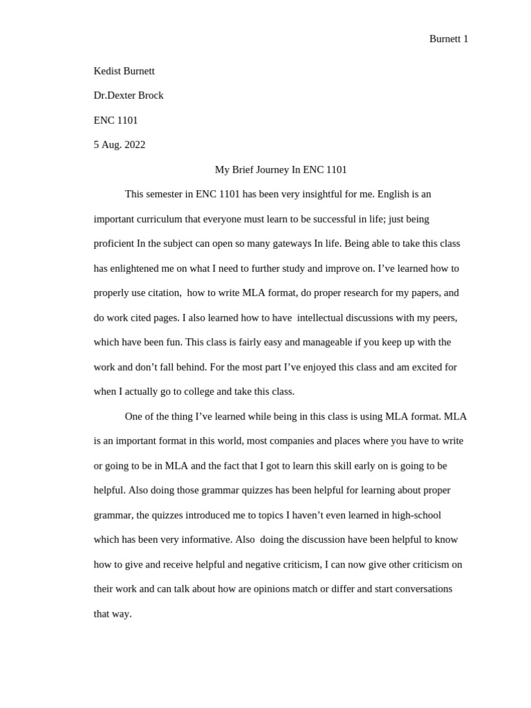 Insights from ENC 1101 Class Experience | PDF | Cognition | Human ...