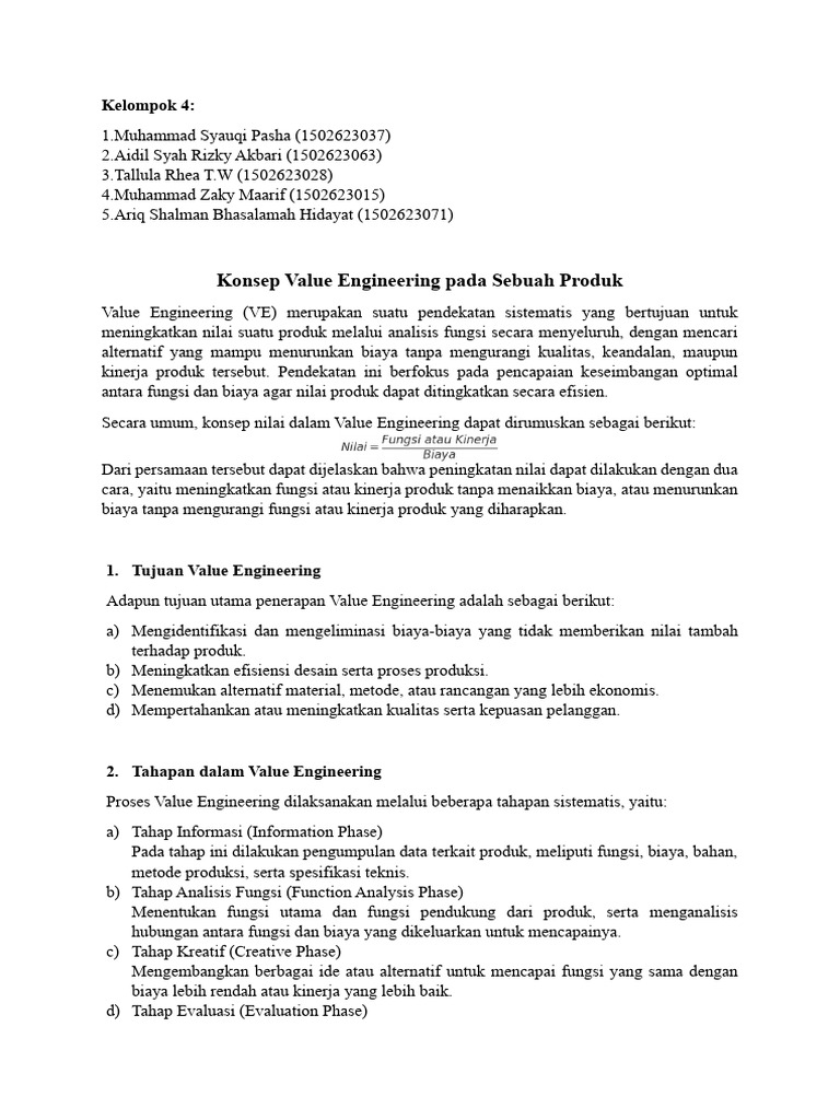 Kelompok 4 - Tugas 2 Value Engineering | PDF