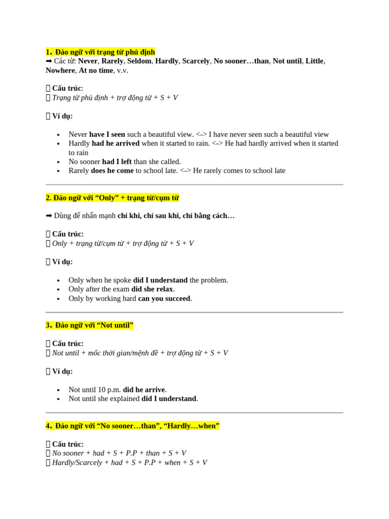 Inversion with Negative Adverbs and 
