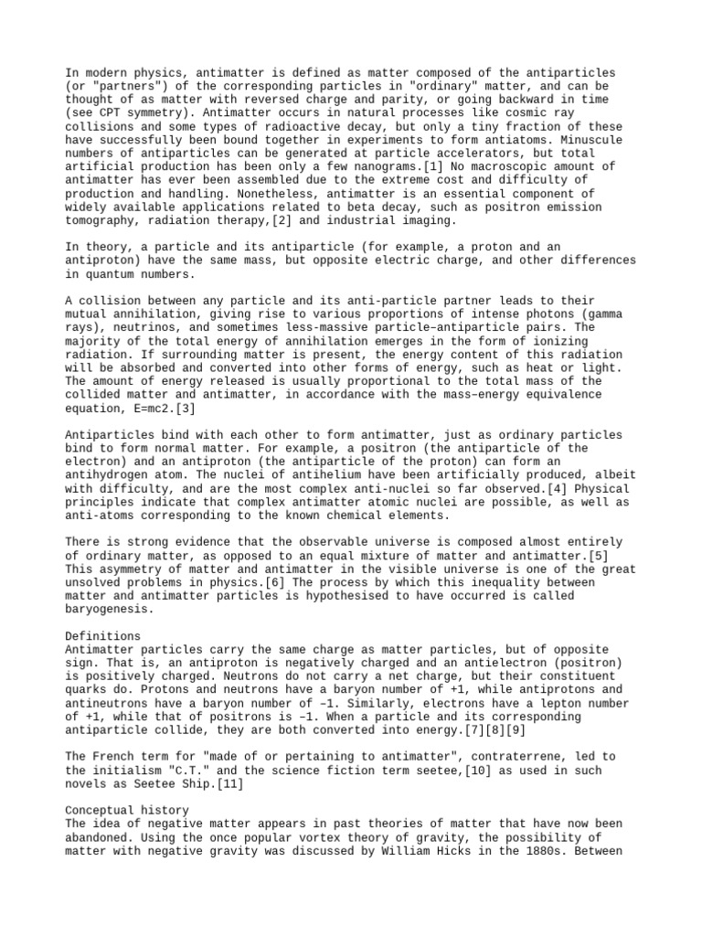 Antimatter | PDF | Matter | Nature