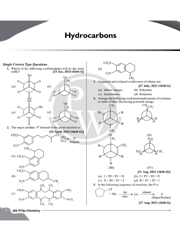 Hydrocarbon PYQS | PDF