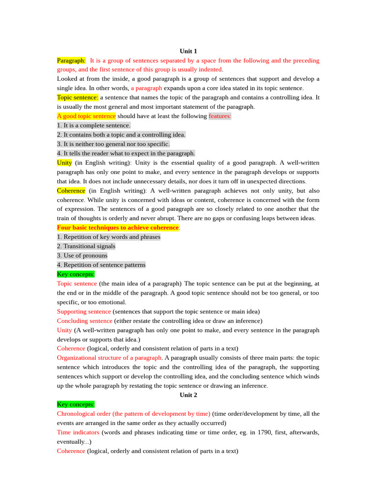 中级英语写作相关概念 | PDF | Paragraph | Definition