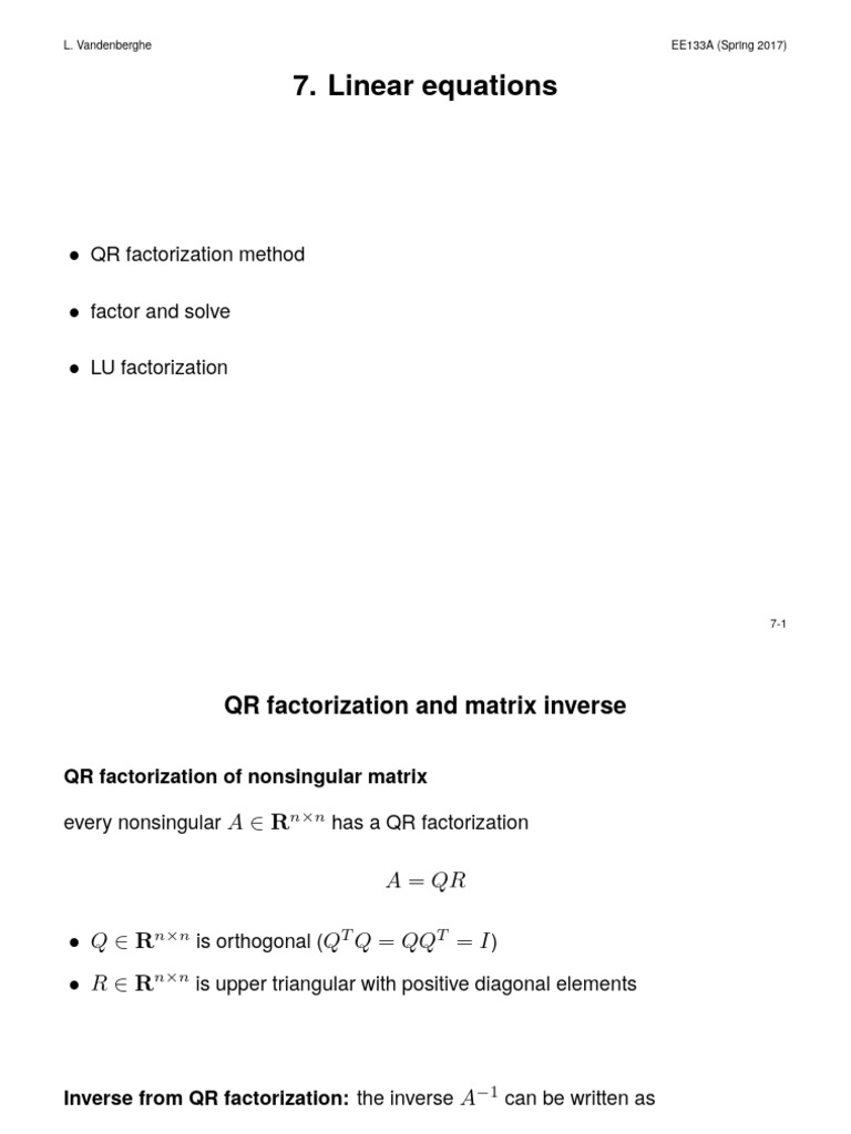 QR and LU Factorization Methods | PDF | Matrix (Mathematics ...