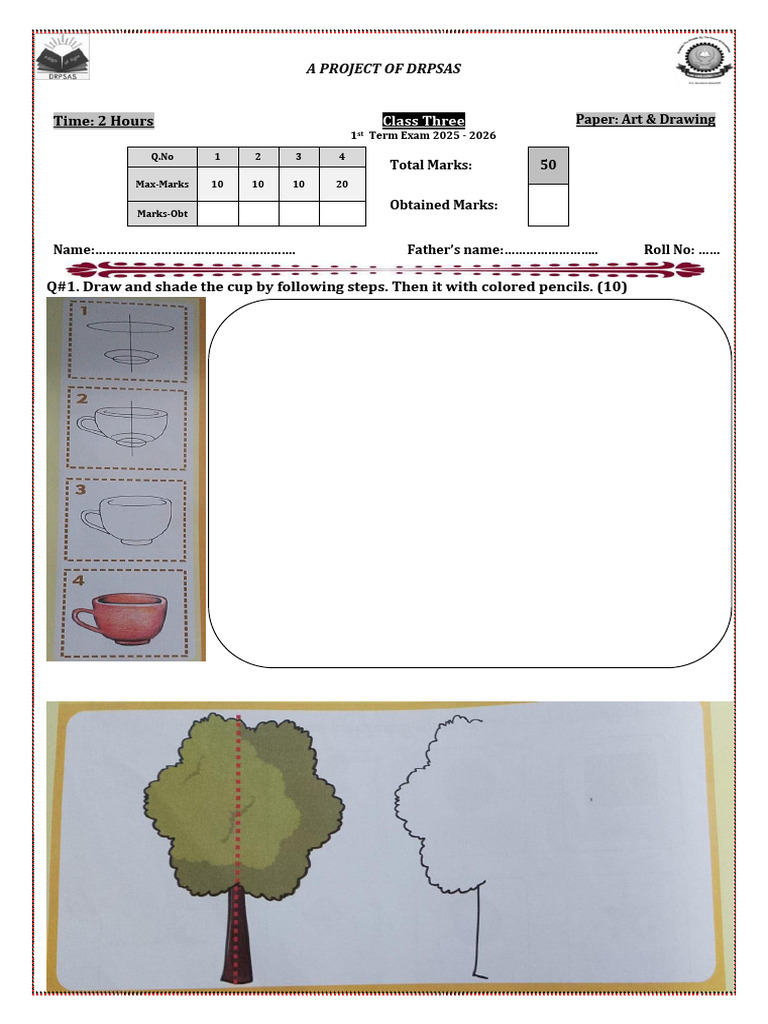 Class 3 Art & Drawing Exam Paper | PDF