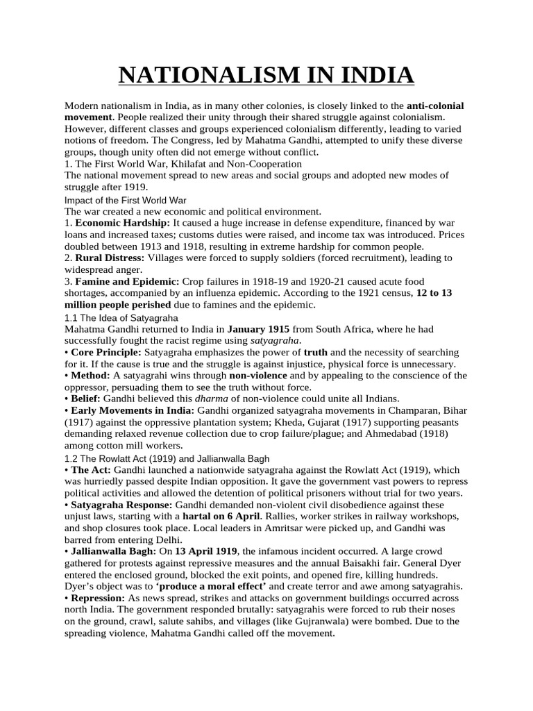 Nationalism and Satyagraha in India | PDF | Mahatma Gandhi | British Raj