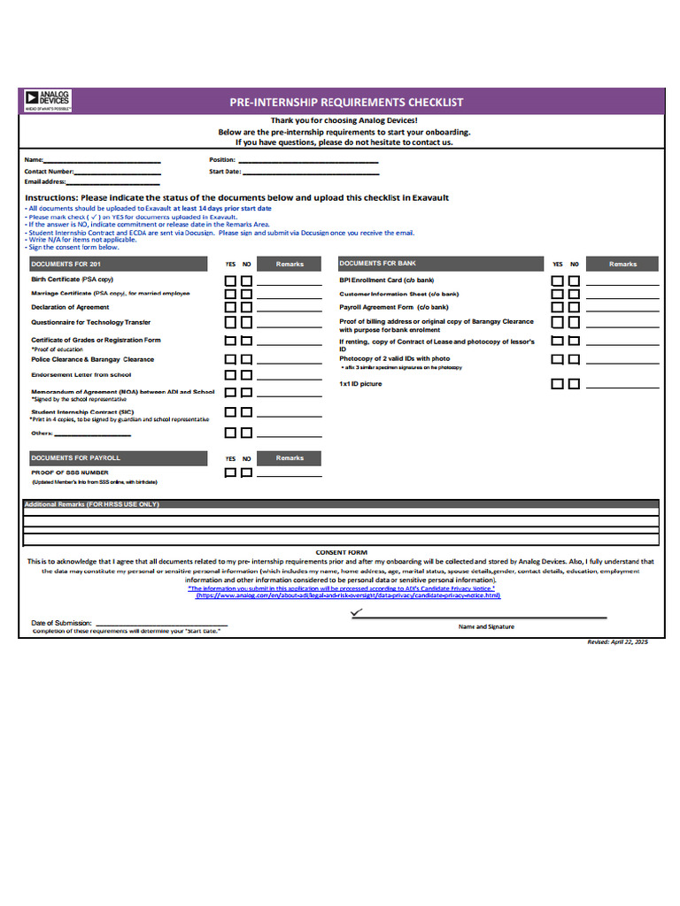 Intern Requirement Checklist - r1 | PDF