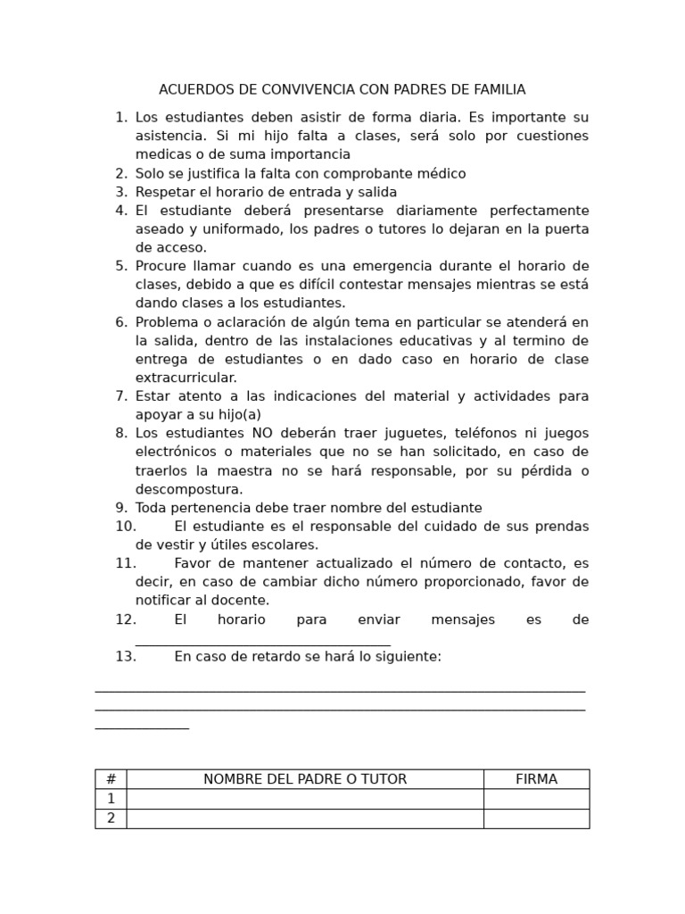 Acuerdos de Convivencia Escolar | PDF
