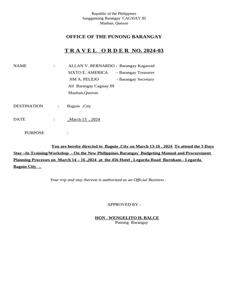 Travel Order | PDF