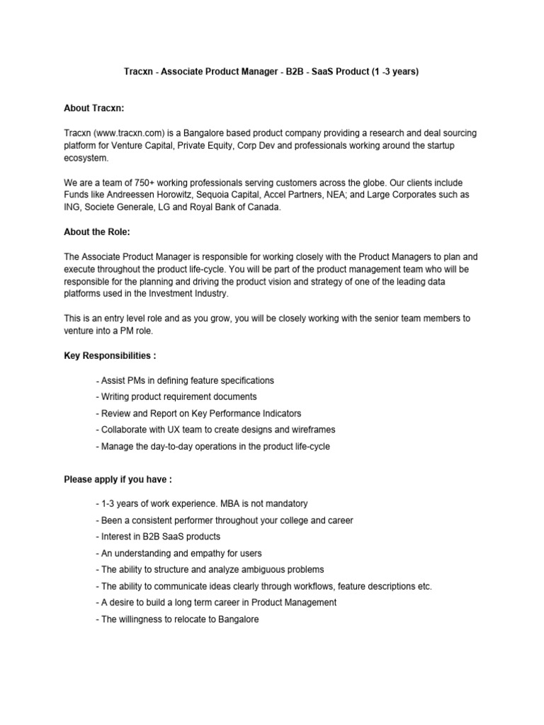 Associate Product Manager Role at Tracxn | PDF