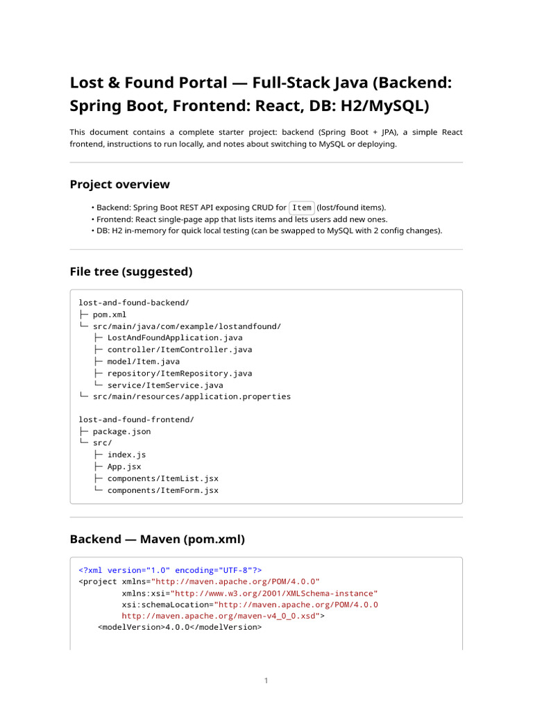 Lost & Found Portal: Java & React App | PDF | Java (Programming ...