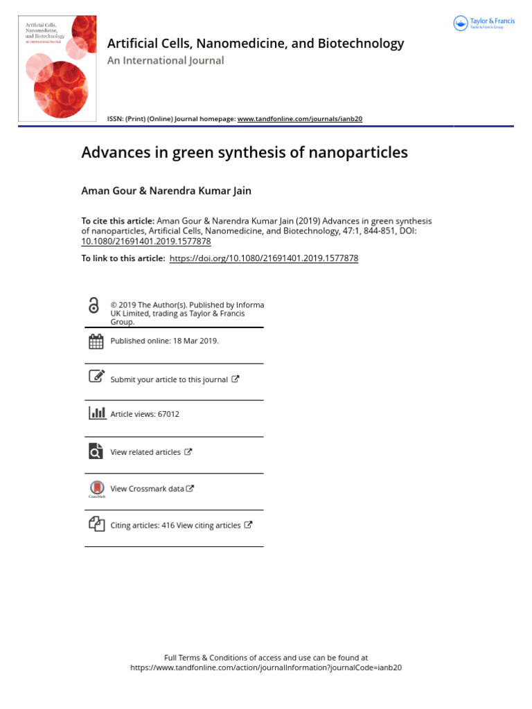 Advances in Green Nanoparticle Synthesis | PDF | Nanotechnology ...