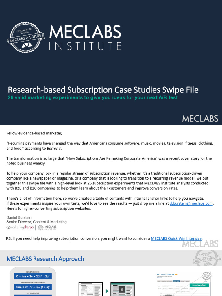 Research Based Subscription Swipe File | PDF | Subscription Business ...