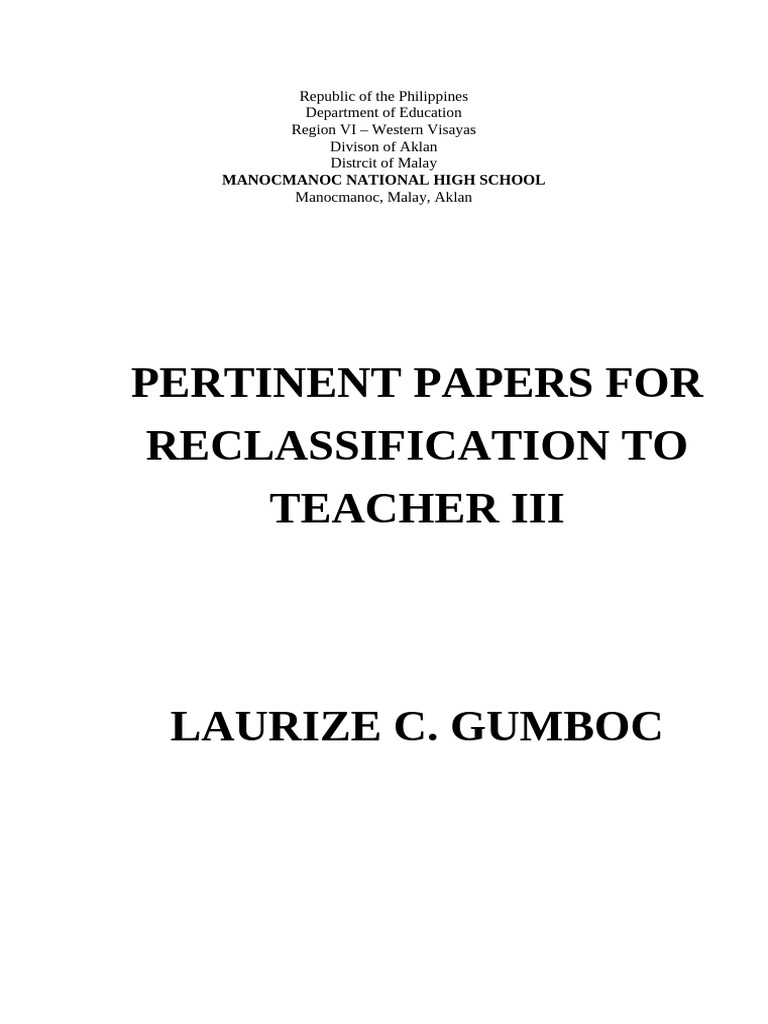 Reclassification Papers for Teacher III | PDF
