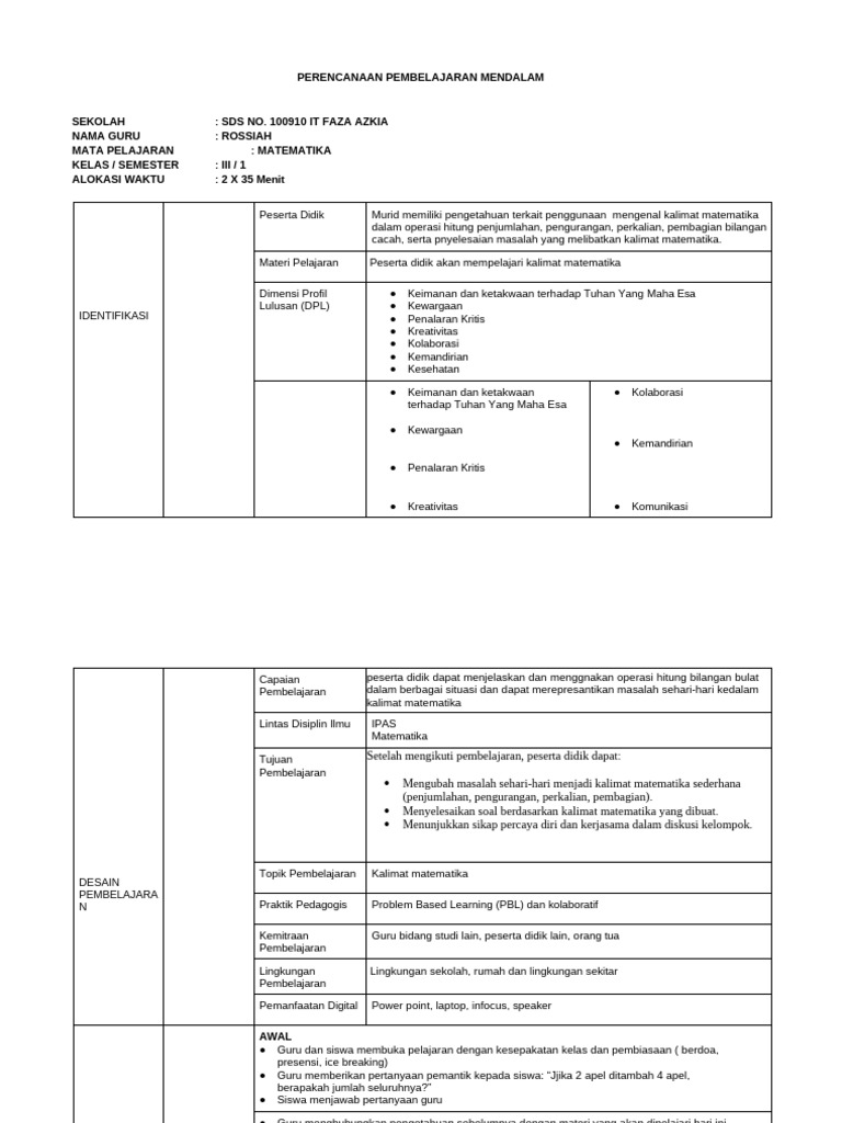 RPM Matematika Bab 2 Kelas 3 (Rossiah) | PDF