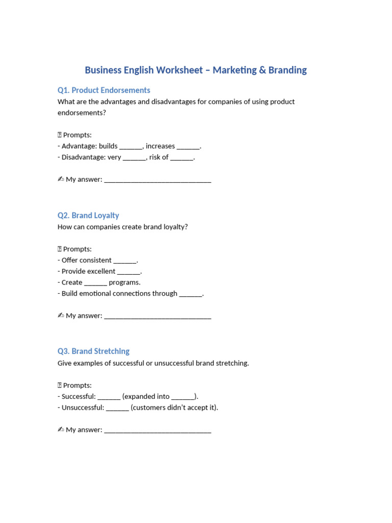 Business English Worksheets Pdf