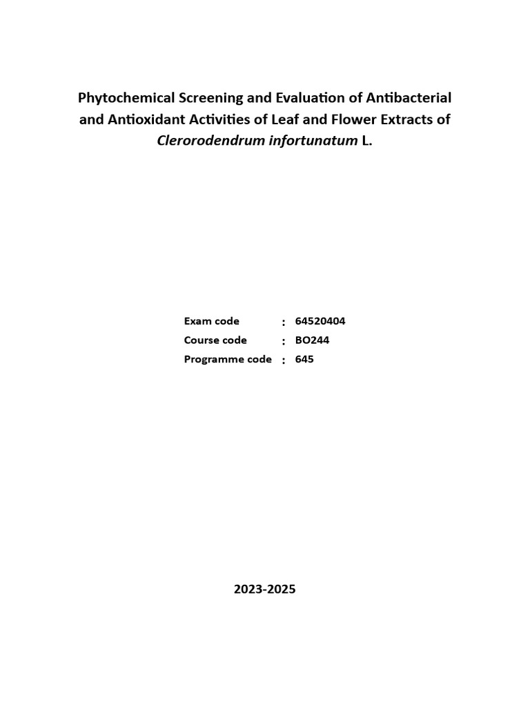 Antibacterial and Antioxidant Properties of Clerodendrum infortunatum ...