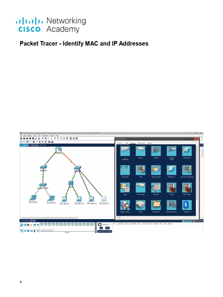 Identify MAC and IP Addresses in Packet Tracer | PDF | Computer Network ...