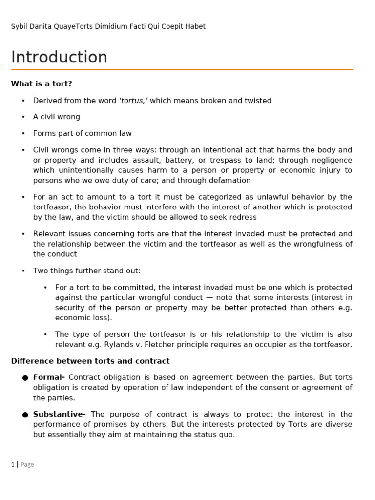 Understanding Torts: Key Concepts Explained | PDF | Tort | Negligence