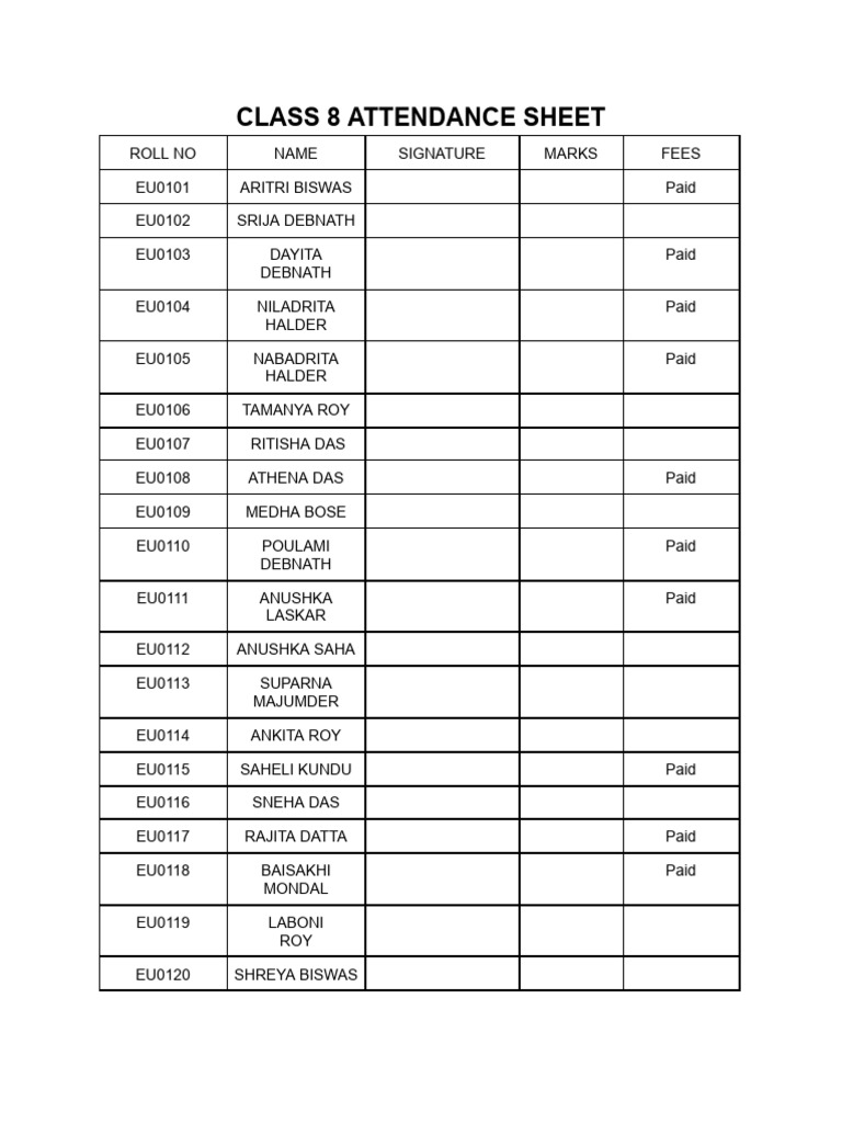 8th Attendance | PDF