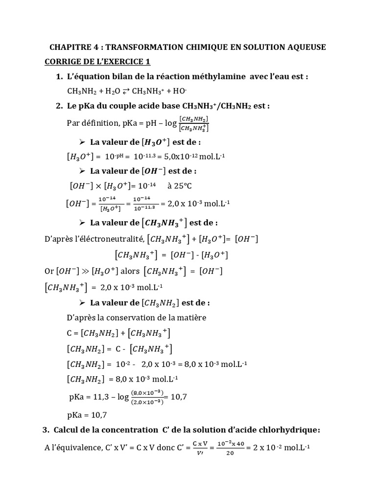 Transformation chimique en solution aqueuse | PDF
