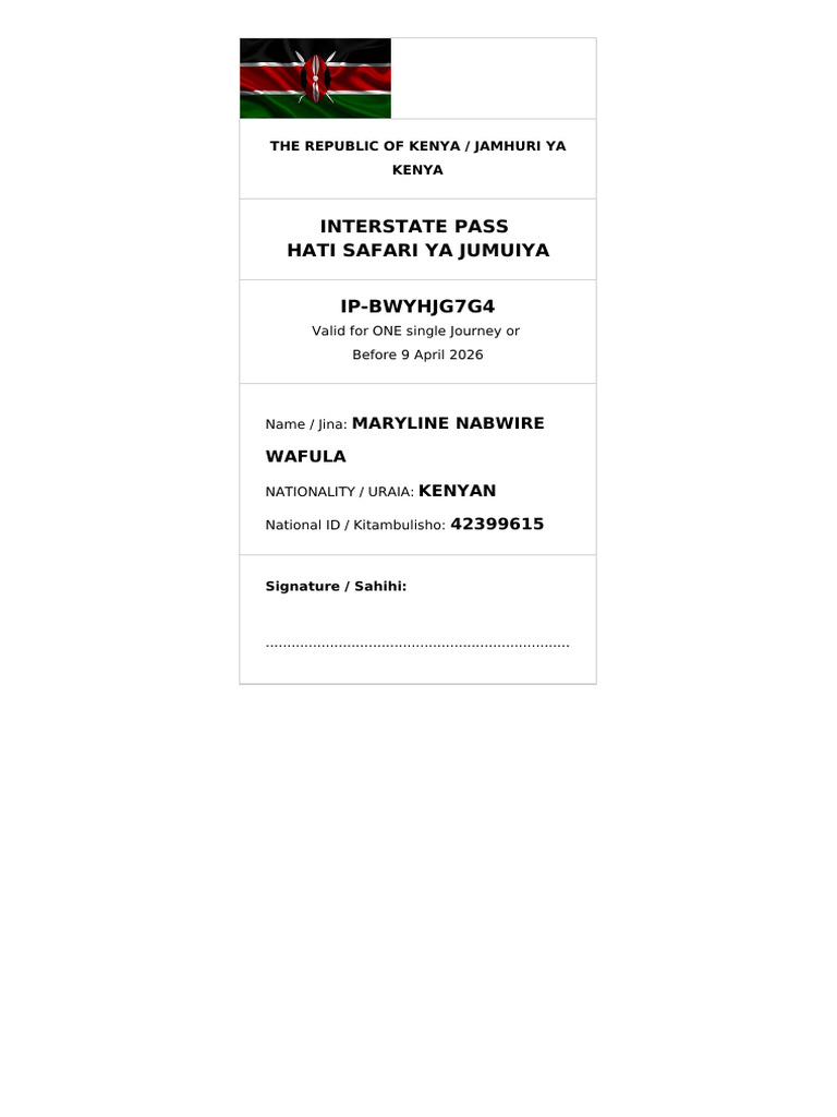 Kenya Interstate Pass Details | PDF