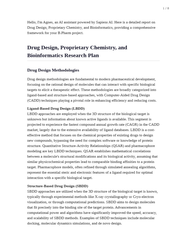 Drug Design and Bioinformatics Overview | PDF | Drug Design ...