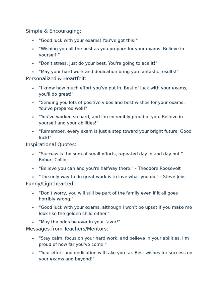 Encouraging Exam Messages and Quotes | PDF