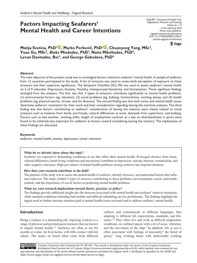 Seafarers' Mental Health Factors and Impact | PDF | Mental Health ...