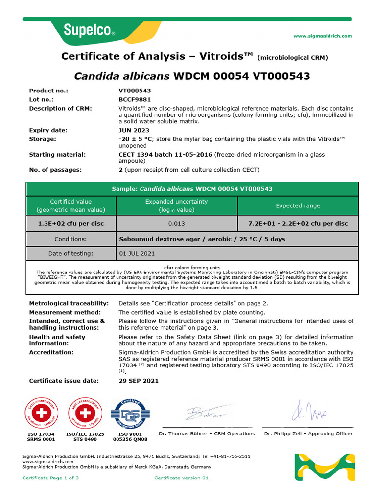 Certificate of Analysis for Vitroids™ | PDF | Colony Forming Unit