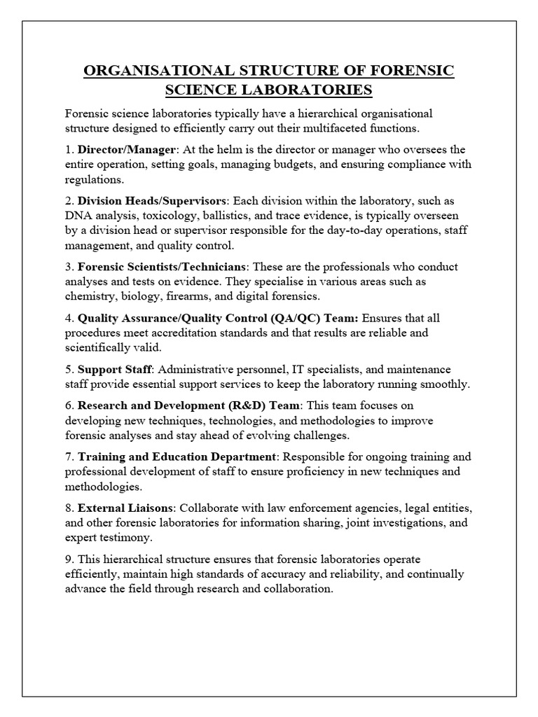 Forensic Science Laboratory Structure | PDF