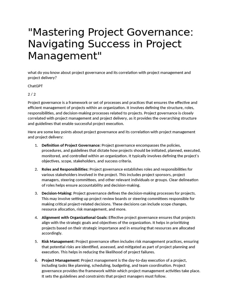 Project Governance Essentials for Success | PDF | Governance | Project ...