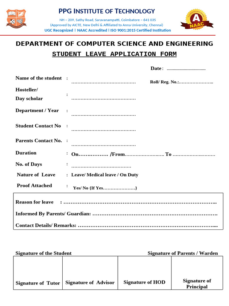 Leave Form | PDF | Educational Organizations | Educational Stages