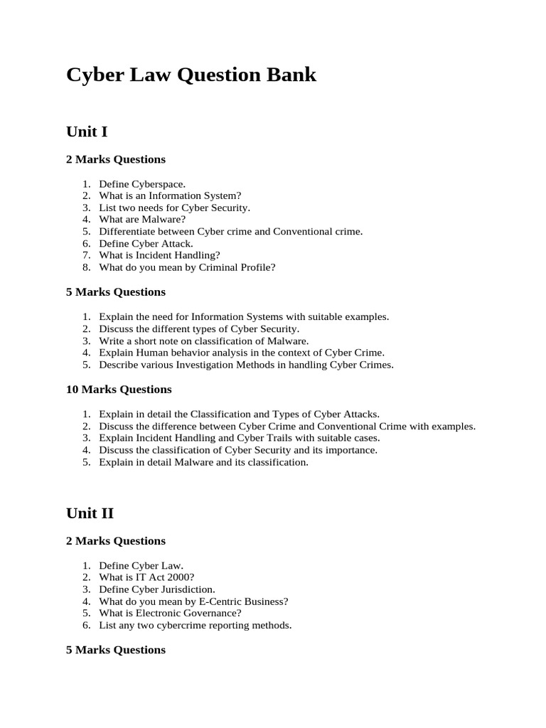 Cyber Law Question Bank Overview | PDF | Cybercrime | Intellectual Property