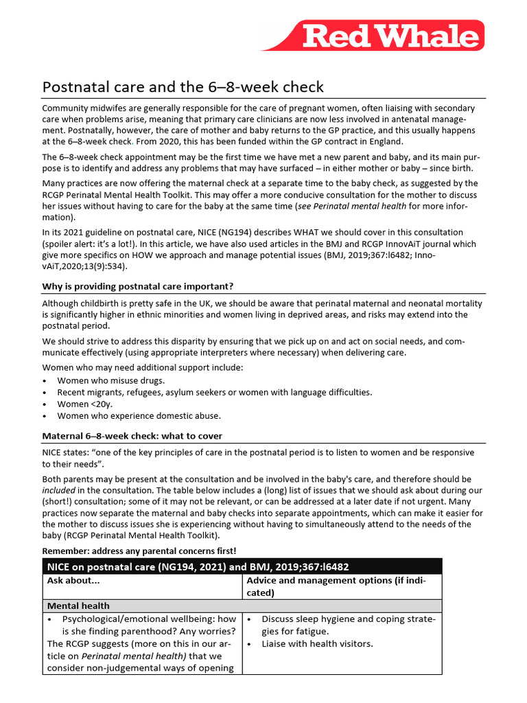 WH Pregnancy Postnatal Care and The 6 8 Week Check August 2023 | PDF ...