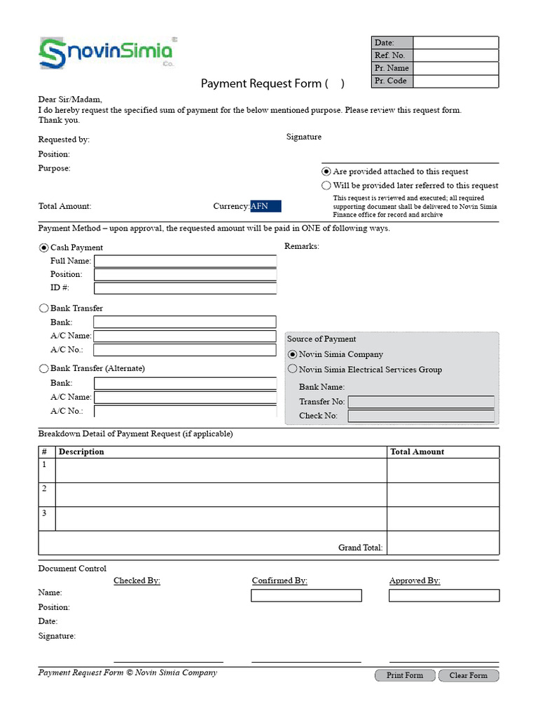 Payment Request Form Template | PDF | Money