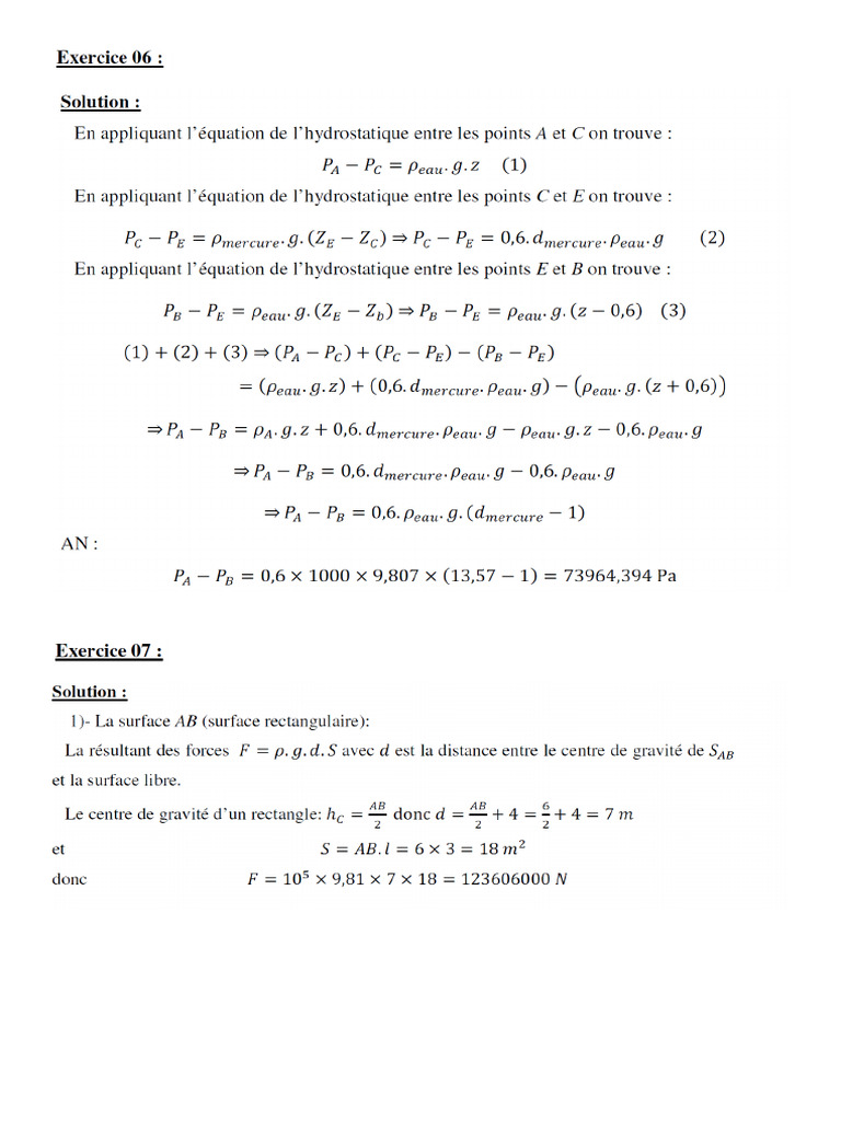 Correction Suite Tdn°2 Hydrostatique | PDF