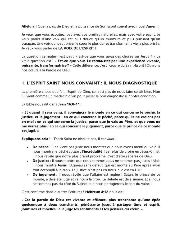 La Voix de l'Esprit : Conviction et Foi | PDF | Dieu | Saint-Esprit