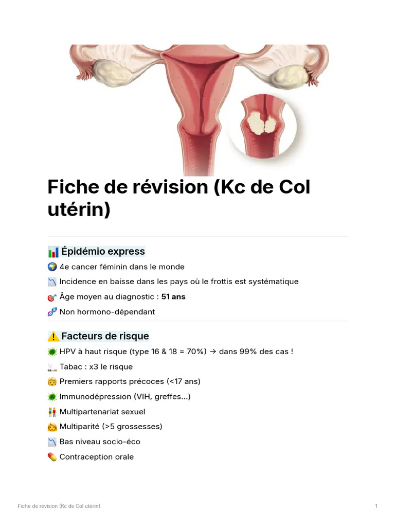 Cancer du col utérin : épidémiologie et traitements | PDF | Cancer ...
