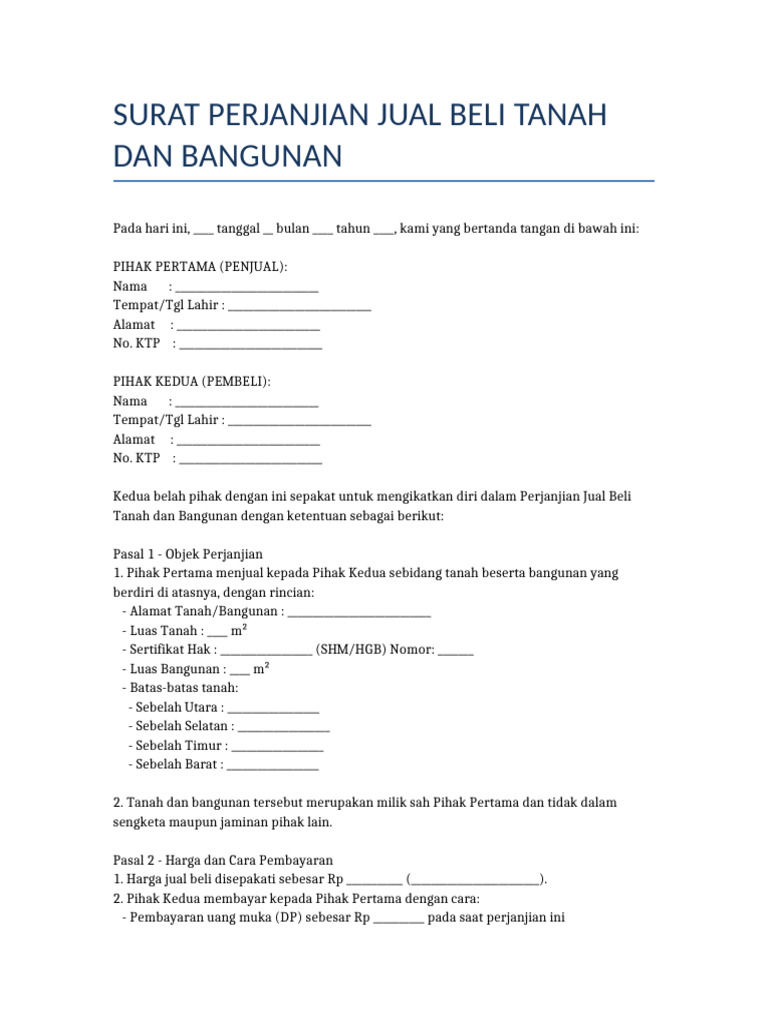 Surat Perjanjian Jual Beli Tanah | PDF