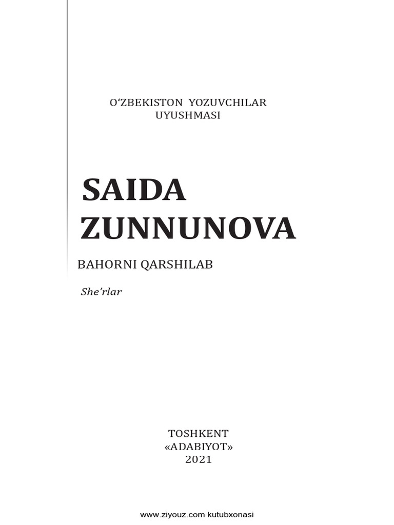Saida Zunnunova. Bahorni Qarshilab (2021) | PDF