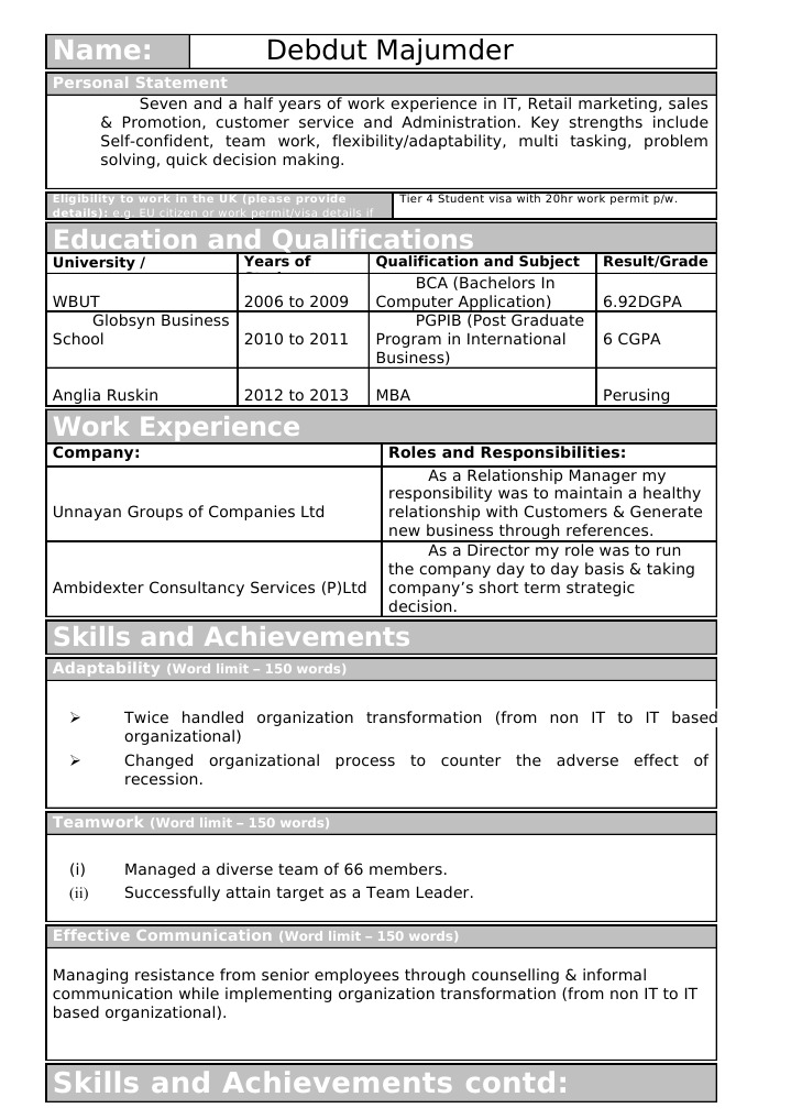 Curriculum vitae sections picture