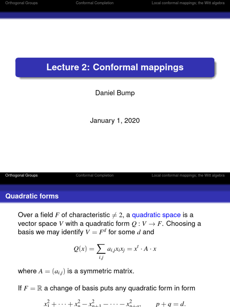 Lecture 2 - Conformal Mappings | PDF | Lie Algebra | Field (Mathematics)