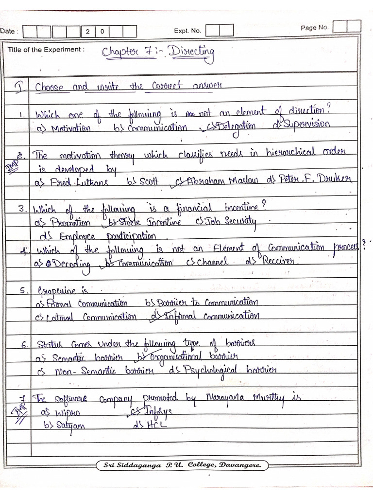 Business Studies 7th Chapter Imp Notes (English Medium) | PDF